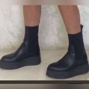 Zara flat platform leather ankle boot